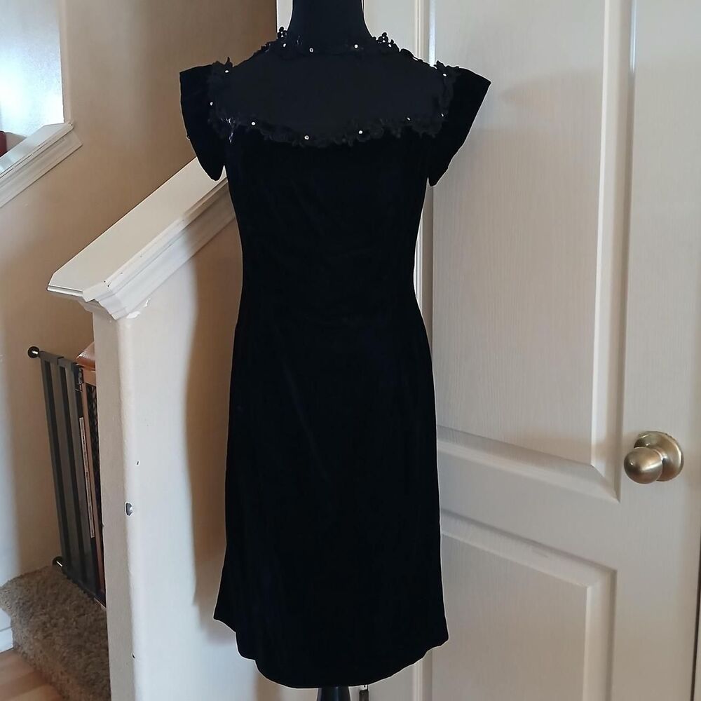 Romantic Vintage Black Velvet Dress Lace/Rhinestone Neckline Choker Whimsygoth